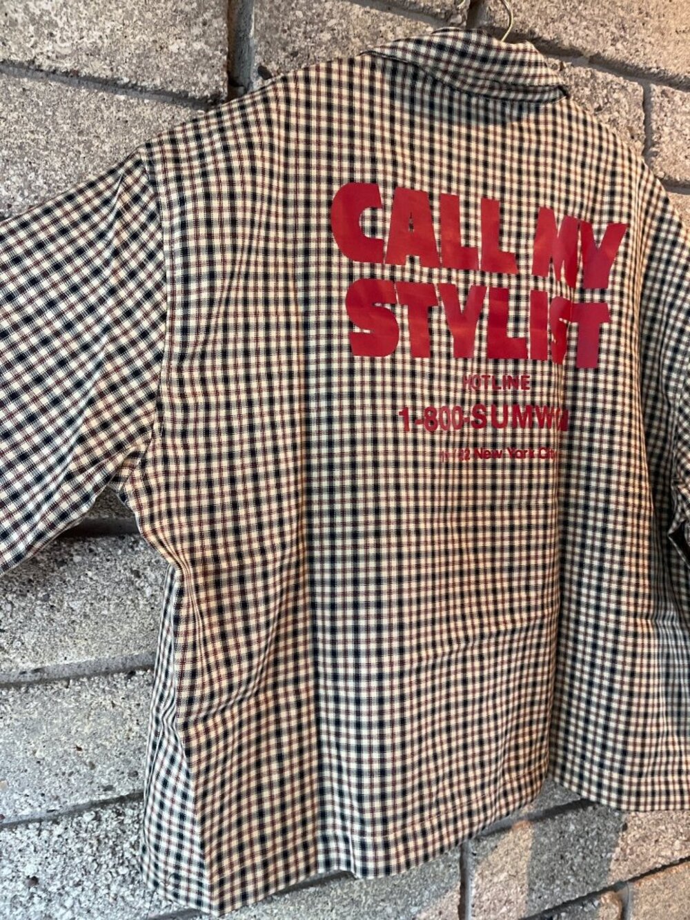 Plaid Oversized Button-Up Shirt With "Call My Stylist" Back Print By Sumwon Ligh